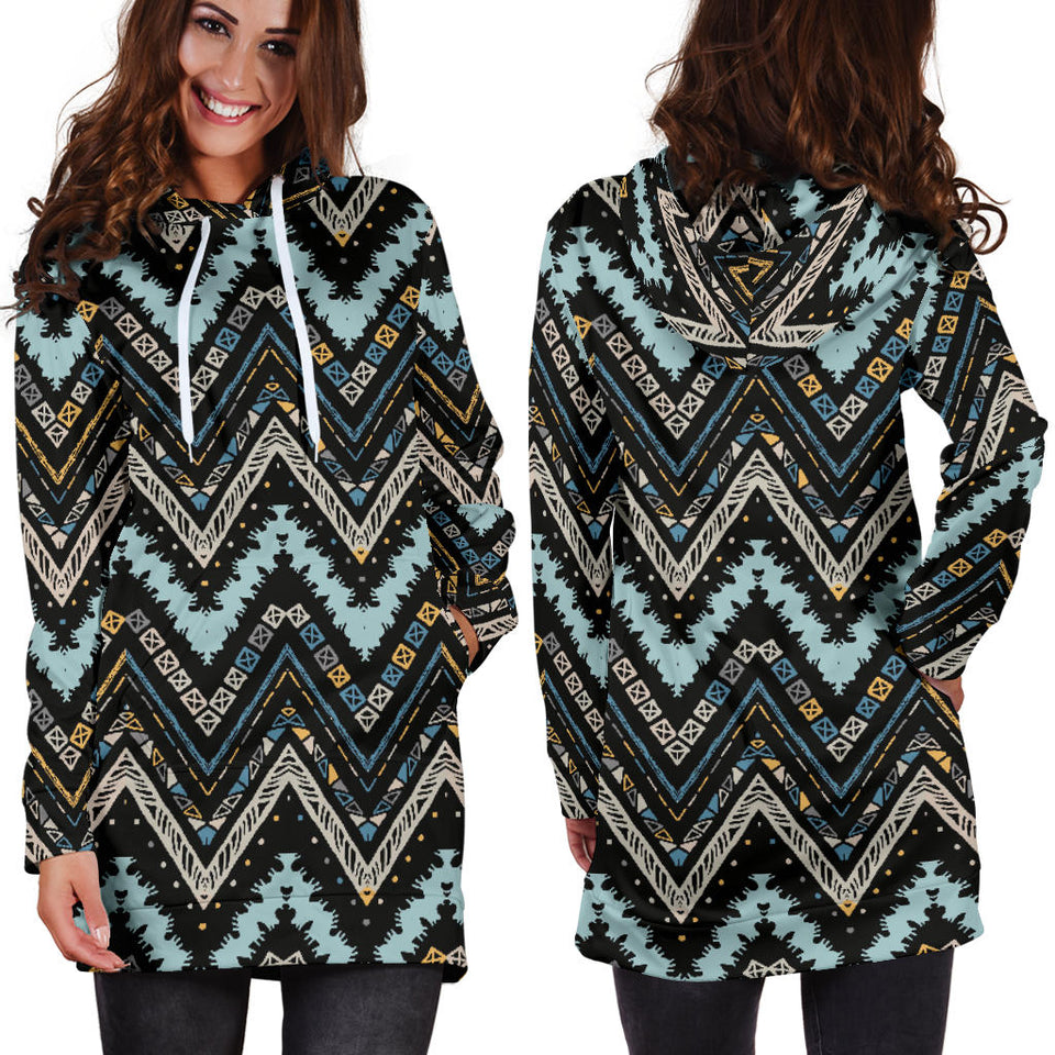 Zigzag Chevron African Afro Dashiki Adinkra Kente Women Hoodie Dress