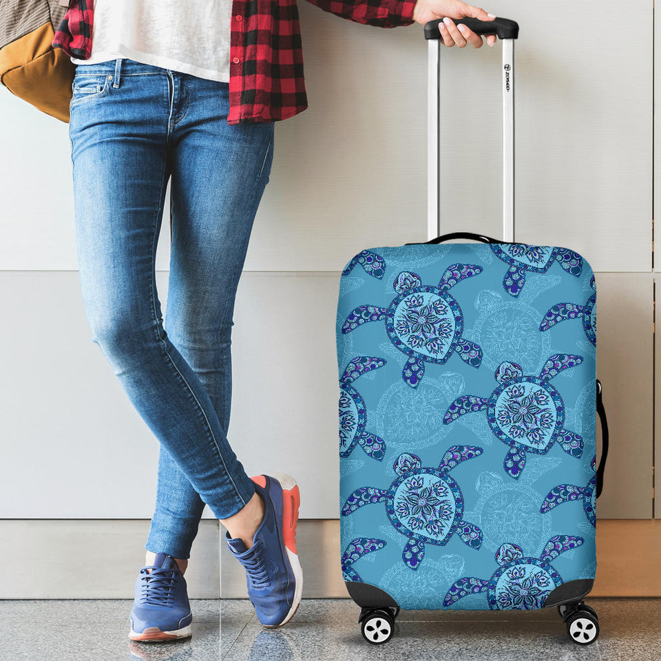 Sea Turtle Blue Tribal Pattern Luggage Covers
