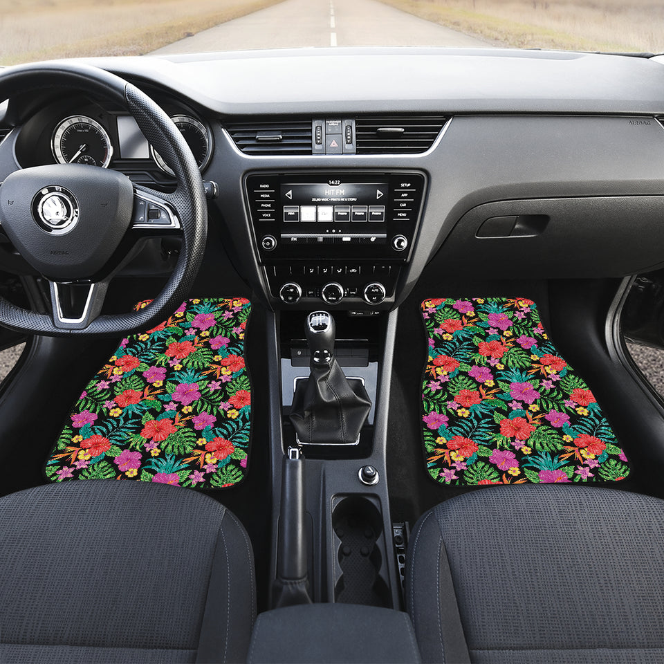 Hibiscus Pattern Print Design 01 Front and Back Car Mats