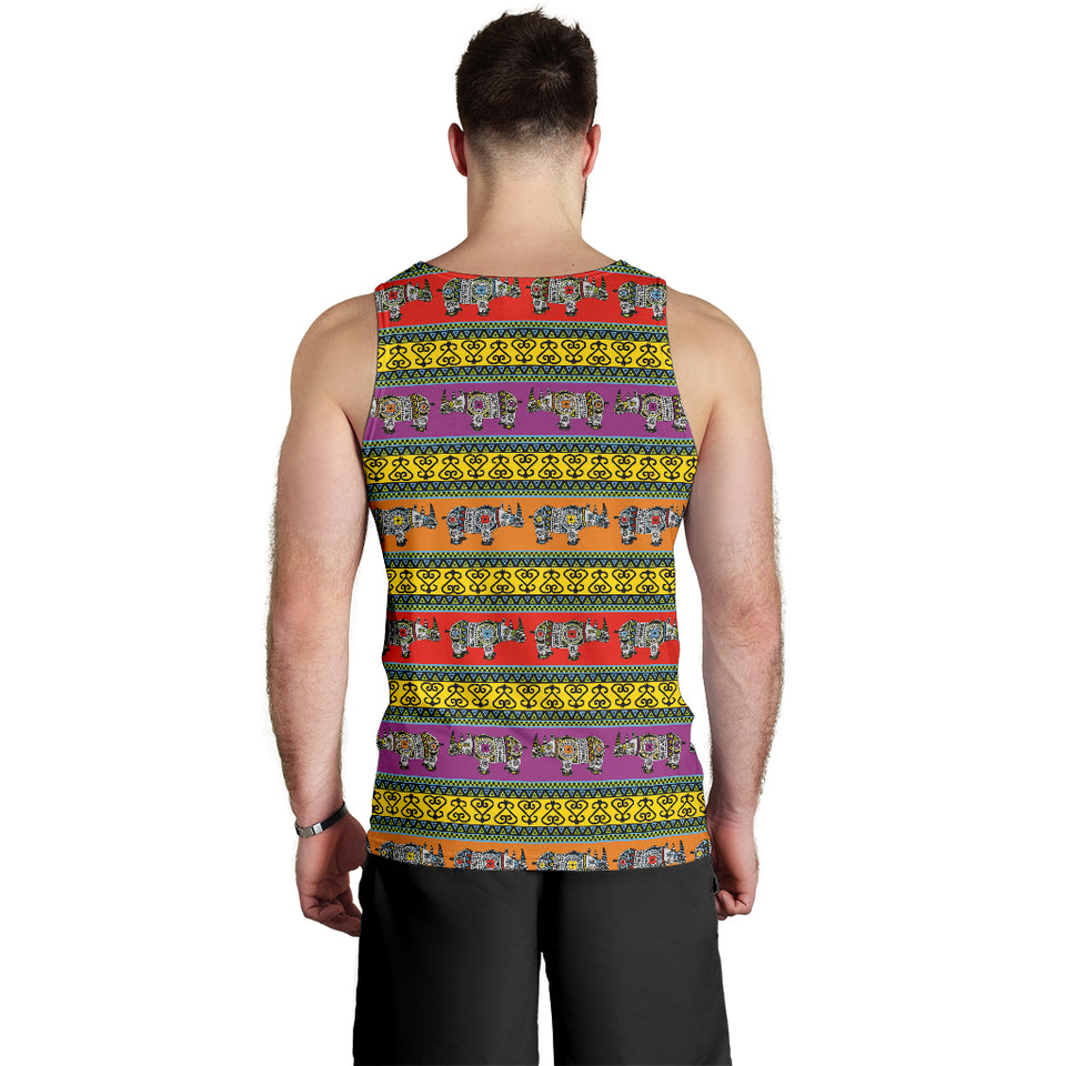 Rhino African Afro Dashiki Adinkra Kente Pattern Ethnic Motifs Men Tank Top