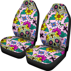 Colorful Suger Skull Pattern Universal Fit Car Seat Covers