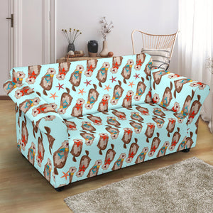 Otter Pattern Background Loveseat Couch Slipcover