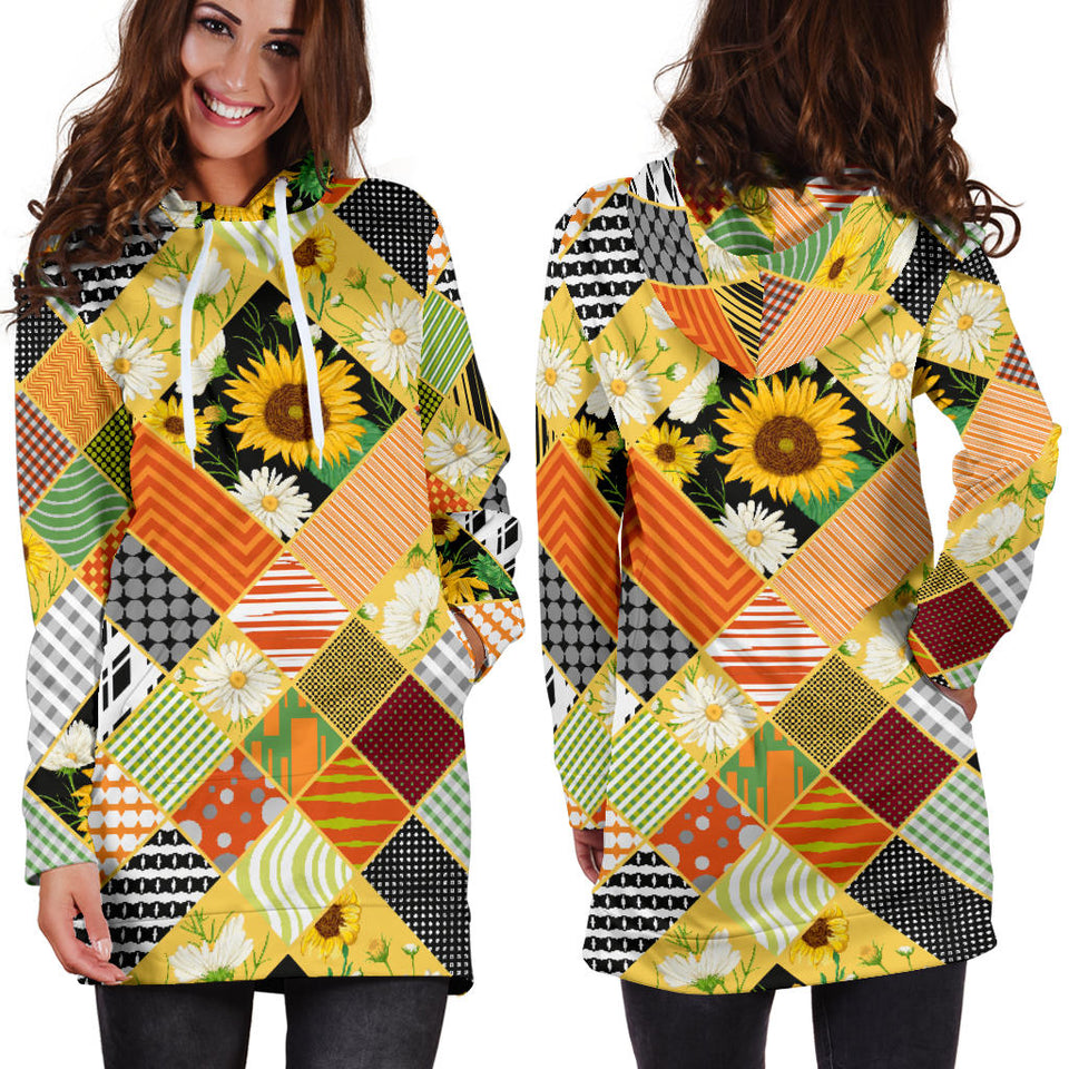 Sunflower Pattern Women Hoodie Dress