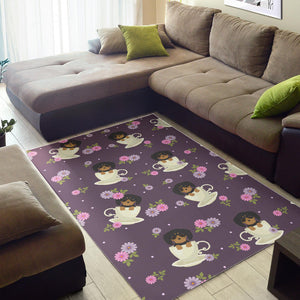 Dachshund in Coffee Cup Flower Pattern Area Rug