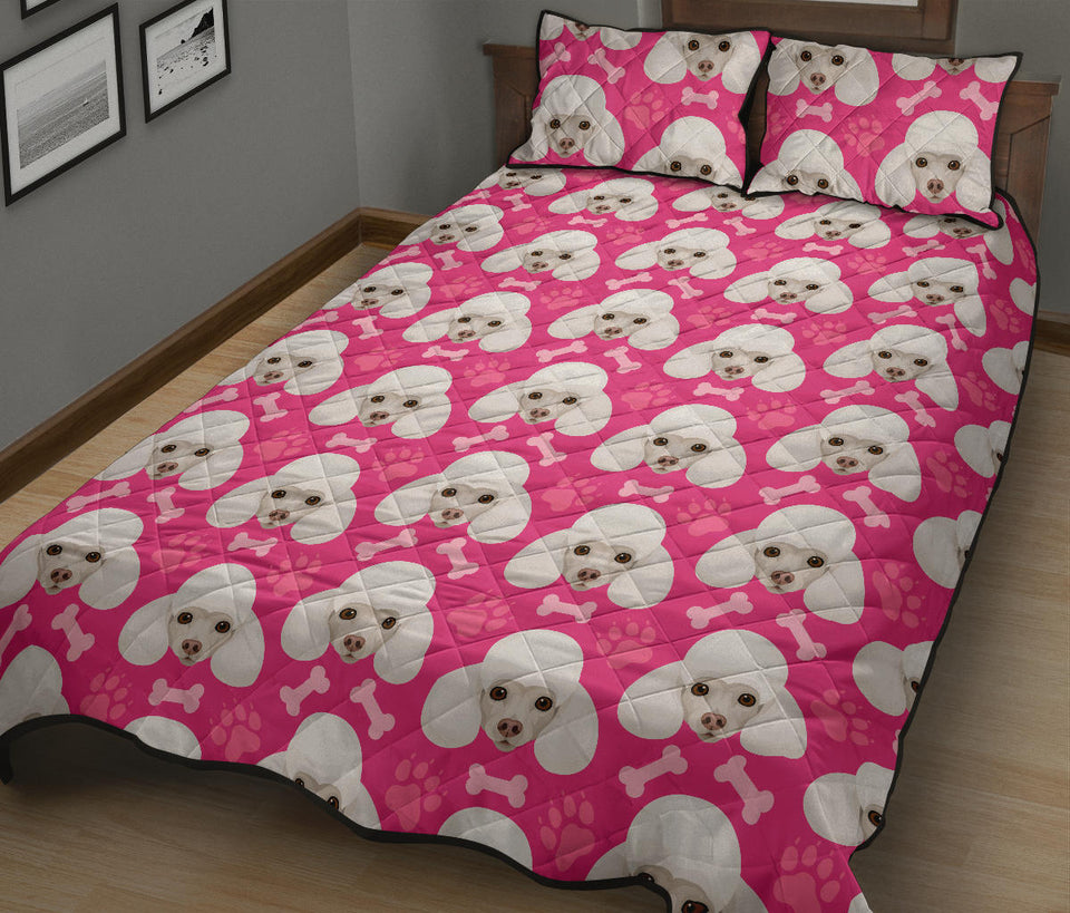 Poodle Pattern Pink background Quilt Bed Set