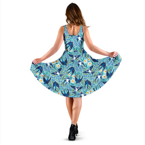 Swallow Pattern Print Design 05 Sleeveless Midi Dress