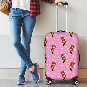 Otter Heart Pattern Pink Luggage Cover