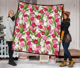 Pink White Tulip Pattern Premium Quilt