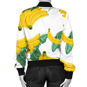 Banana and Leaf Pattern Women Bomber Jacket