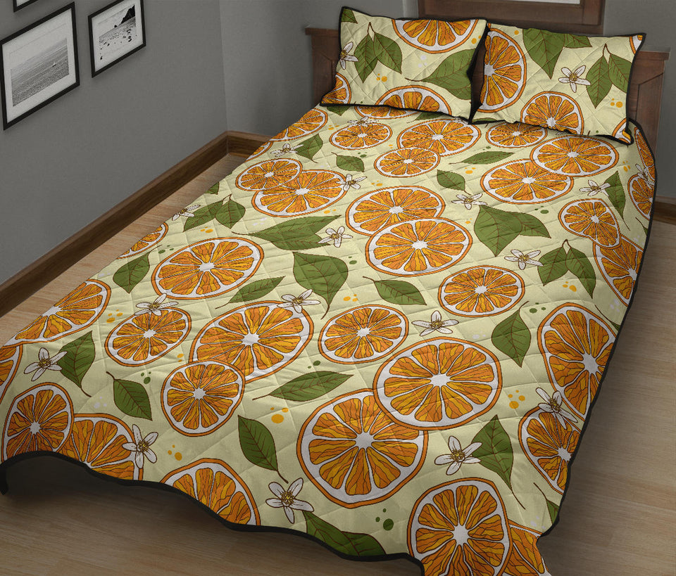 Sliced Orange Leaves  Pattern Quilt Bed Set