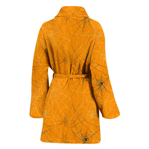 Cobweb Spider Web Pattern Orange Background Women Bathrobe