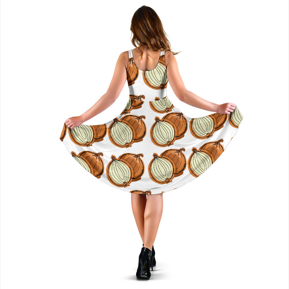 Onion Theme Pattern Sleeveless Midi Dress