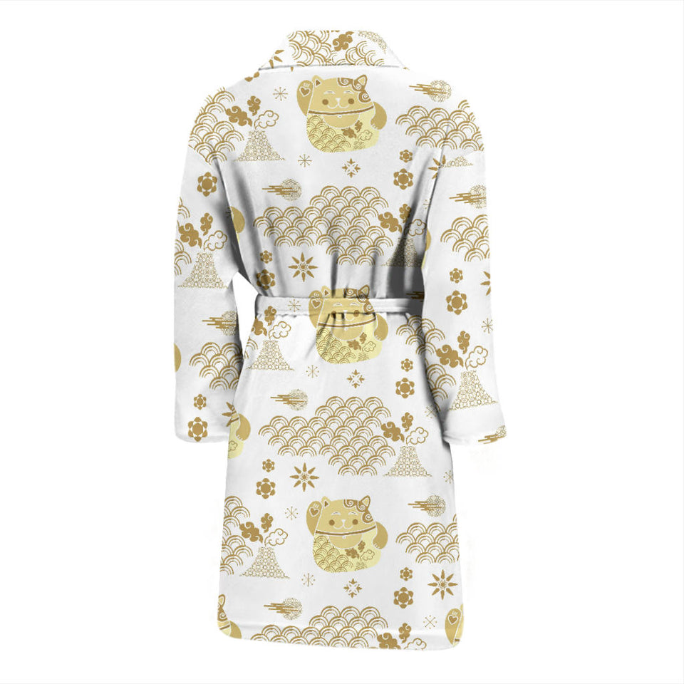 Gold Meneki Neko Lucky Cat Pattern Men Bathrobe