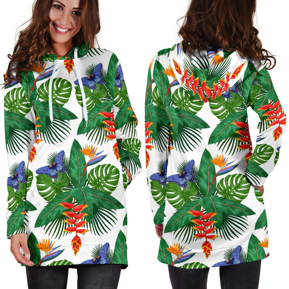 Heliconia Butterfly Leaves Pattern Women Hoodie Dress