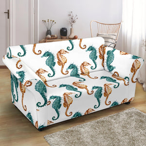 Seahorse Pattern Background Loveseat Couch Slipcover