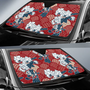 Red Theme Japanese Pattern Car Sun Shade