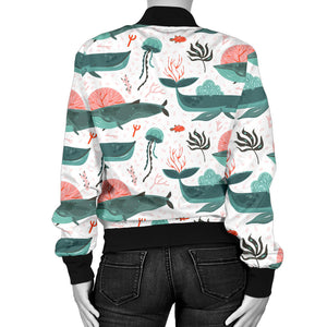 Whale Jelly Fish Pattern  Women Bomber Jacket