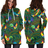 Rooster Chicken Pattern Theme Women Hoodie Dress