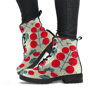 Hand Drawn Tomato Pattern Leather Boots