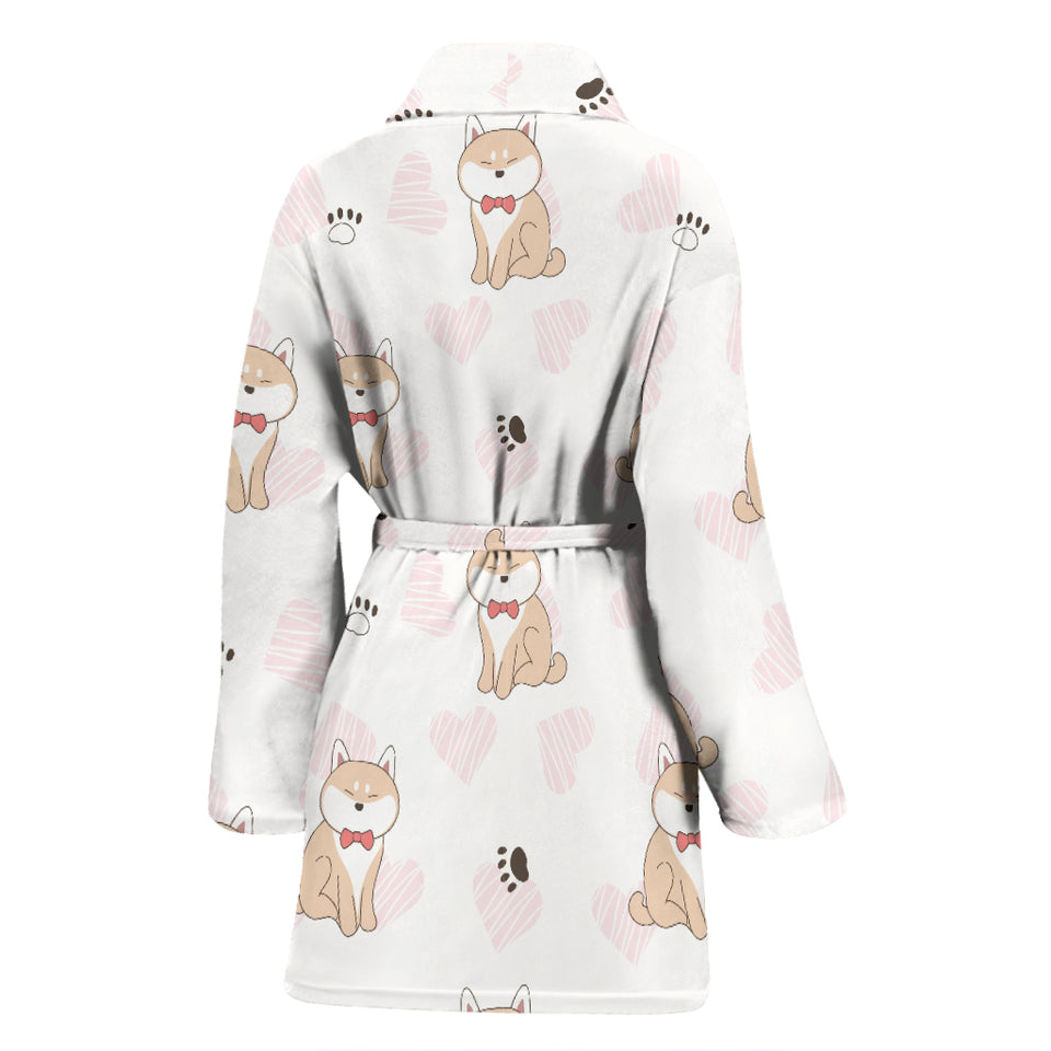 Cute Shiba Inu Heart Pattern Women Bathrobe