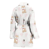 Cute Shiba Inu Heart Pattern Women Bathrobe