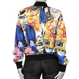 Toucan Leaves Flower Pattern Women Bomber Jacket