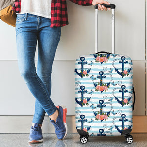 Anchor Flower Blue Stripe Pattern Luggage Covers
