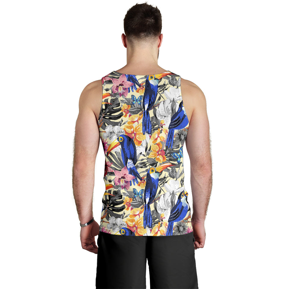 Toucan Leaves Flower Pattern Men Tank Top