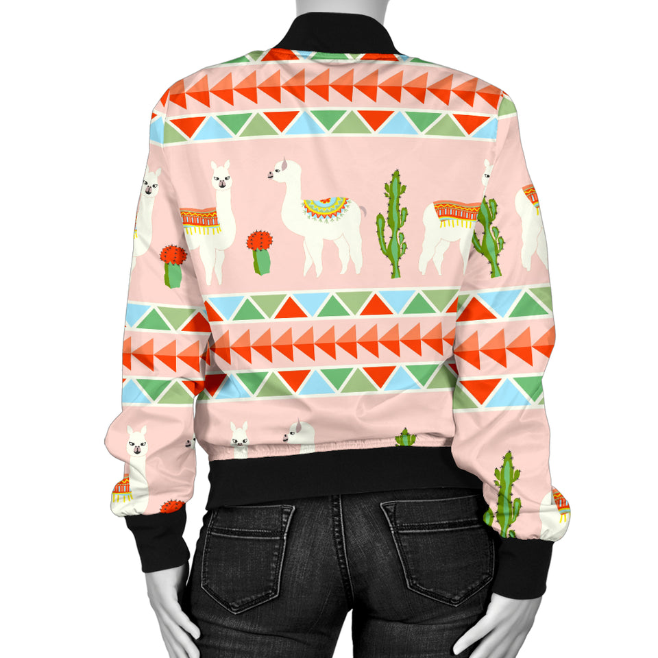 Llama Cactus Pattern background Women Bomber Jacket