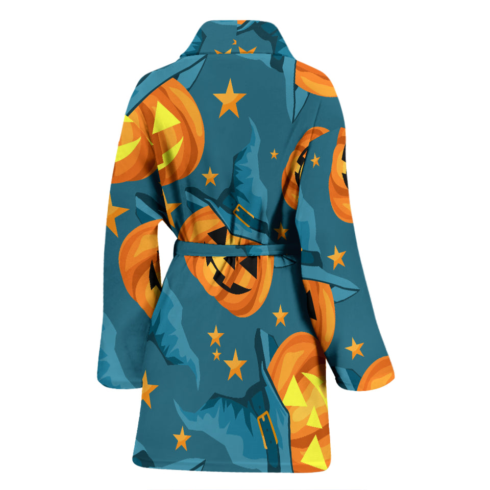 Halloween Pumpkin Witch Hat Pattern Women Bathrobe