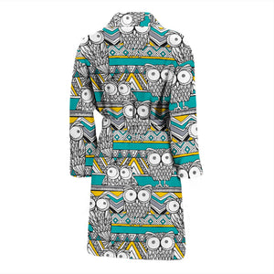 Owl Pattern Green Background Men Bathrobe