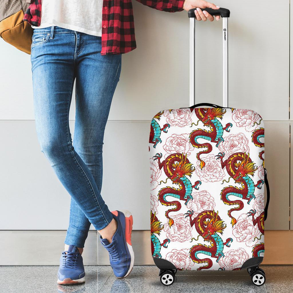 Red Dragon Hibiscus Pattern Cabin Suitcases Luggages