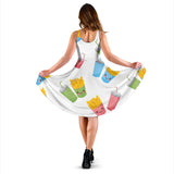 Colorful French Fries Pattern Sleeveless Midi Dress