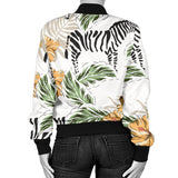 Zebra Hibiscus Pattern Women Bomber Jacket
