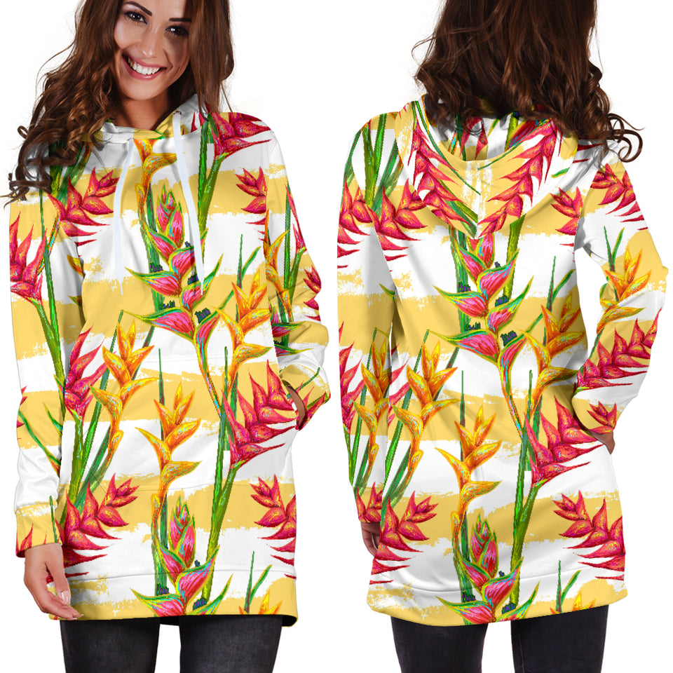 Heliconia Pattern Women Hoodie Dress