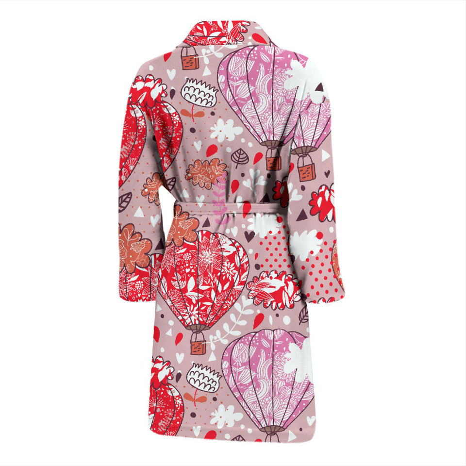 Red Pink Hot Air Balloon Pattern Men Bathrobe