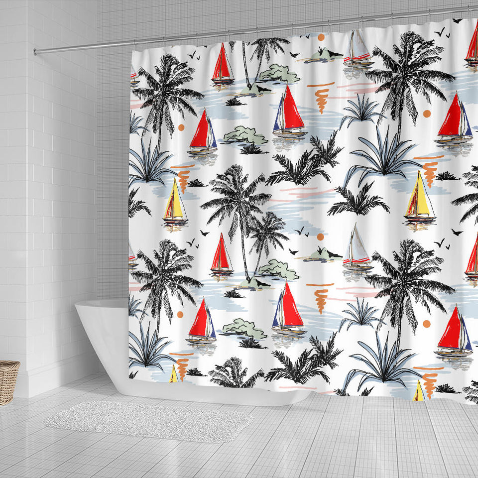 Sailboat Pattern Background Shower Curtain Fulfilled In US