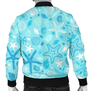 Starfish Shell Blue Theme Pattern Men Bomber Jacket