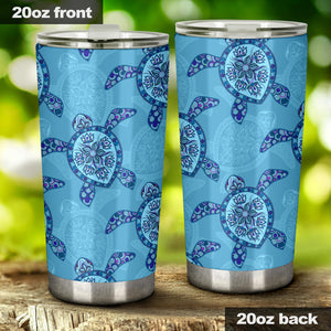 Sea Turtle Blue Tribal Pattern Tumbler