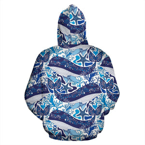 Whale Starfish Pattern Men Women Pullover Hoodie