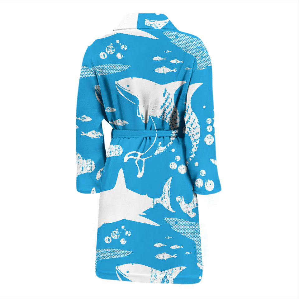 Shark Pattern Blue Theme Men Bathrobe