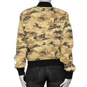 Sand Camo Camouflage Pattern Women Bomber Jacket
