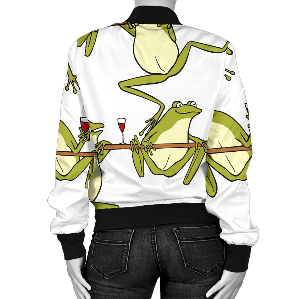 Frog drunk Pattern Women Bomber Jacket