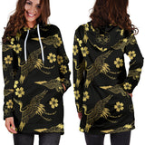 Gold Japanese Theme Pattern Women Hoodie Dress