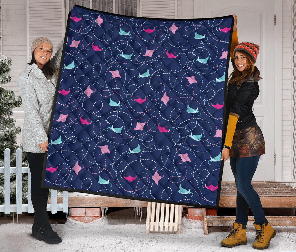 Stingray Pattern Print Design 05 Premium Quilt