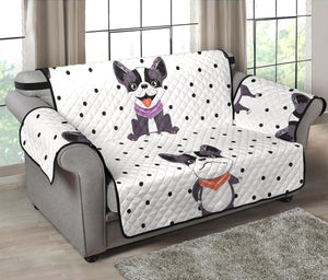 Cute Boston Terrier Pokka Dot Pattern Loveseat Couch Cover Protector