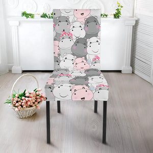 Hippopotamus Pattern Print Design 03 Dining Chair Slipcover