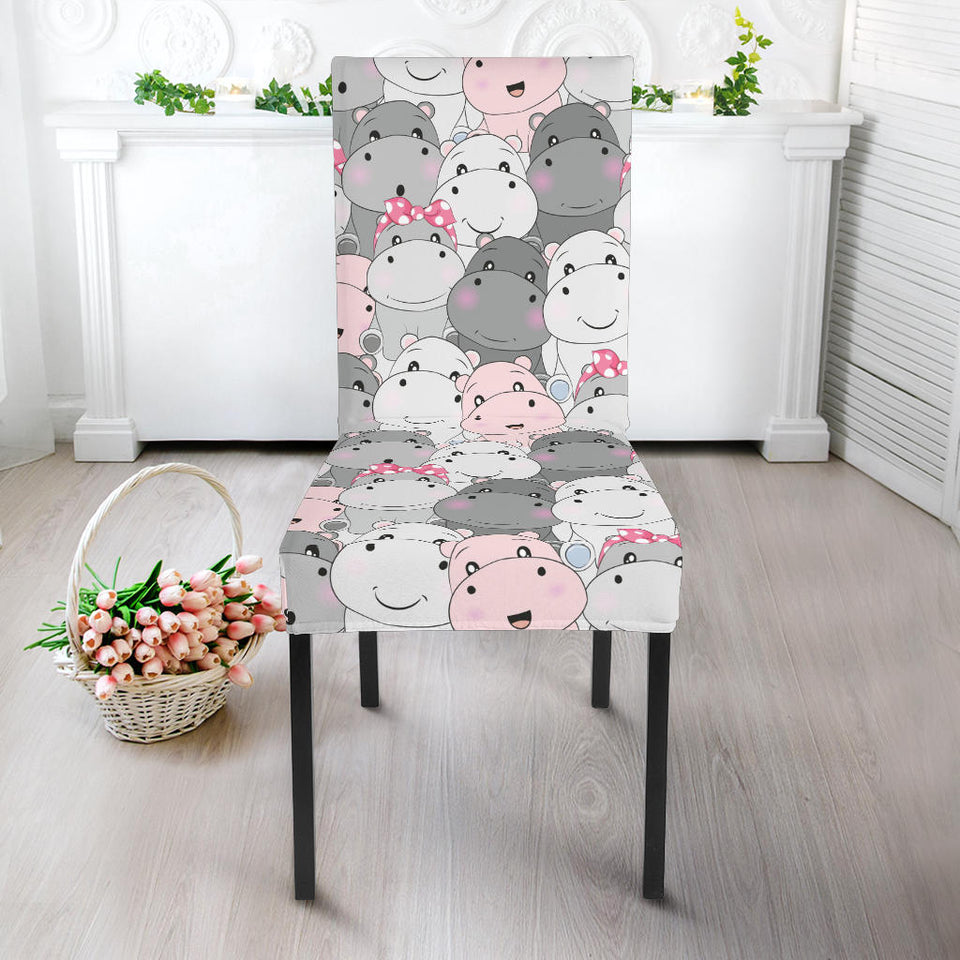 Hippopotamus Pattern Print Design 03 Dining Chair Slipcover