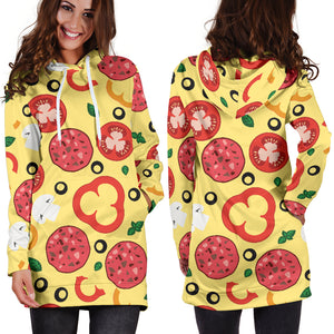 Pizza Tomato Salami Texture Pattern Women Hoodie Dress