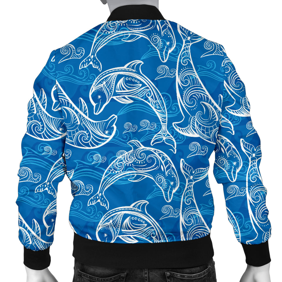 Dolphin Tribal Blue Pattern  Men Bomber Jacket